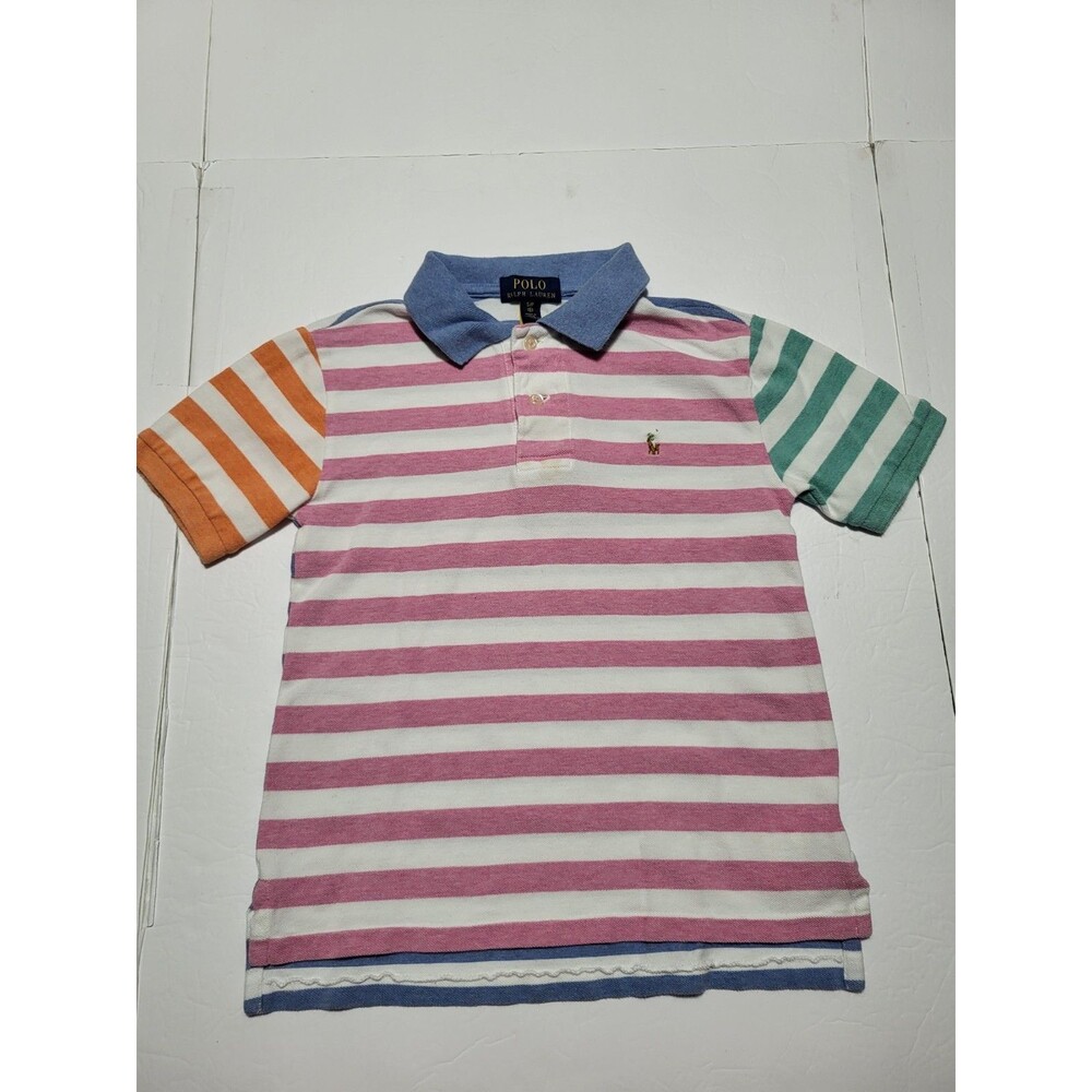 (#L8) Polo Ralph Lauren Kids S/P (8) Multi color Stripe Polo Shirt Short Sleeve